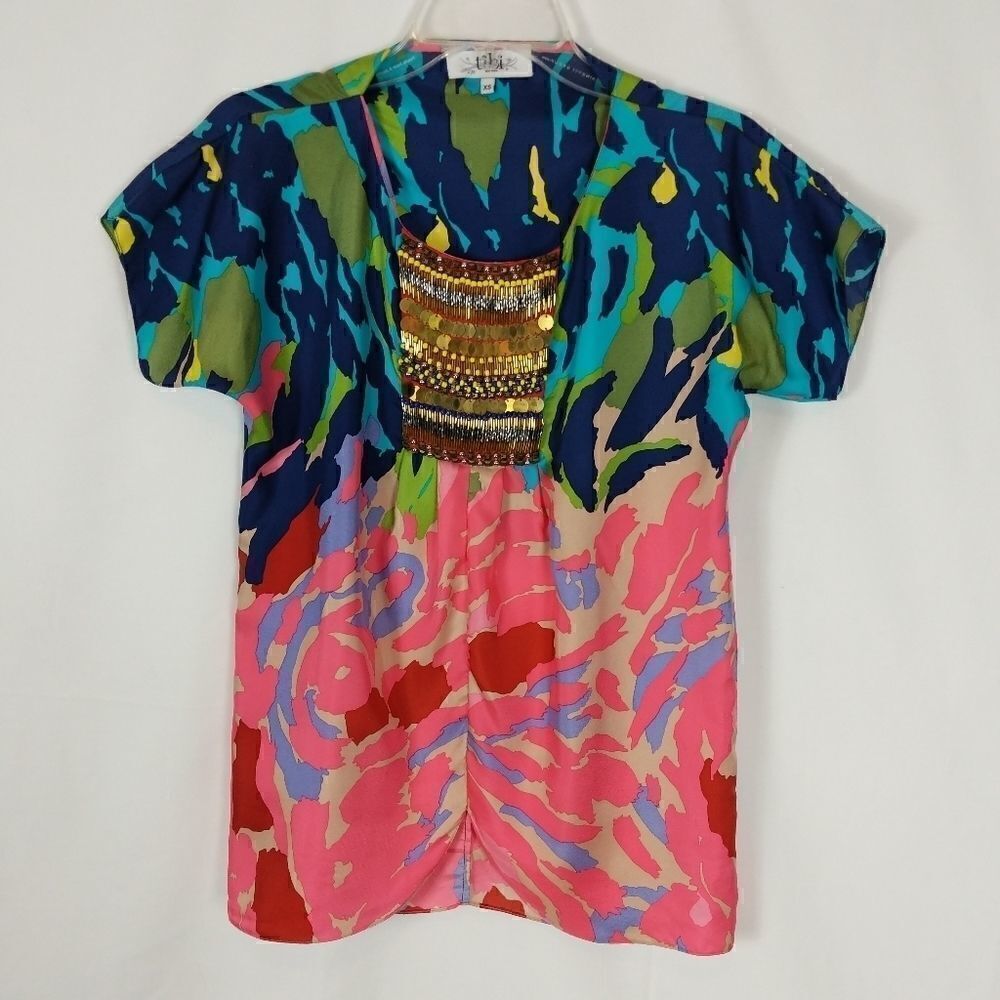 Tibi Multicolor Blouse sequin beaded panel Women's